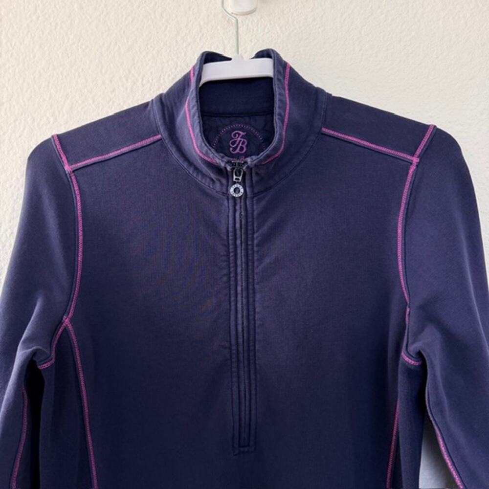 Tommy Bahama Sweatshirt Dress 1/2 Zip Blue w/Exposed Pink Stitching Women's M - Picture 2 of 13